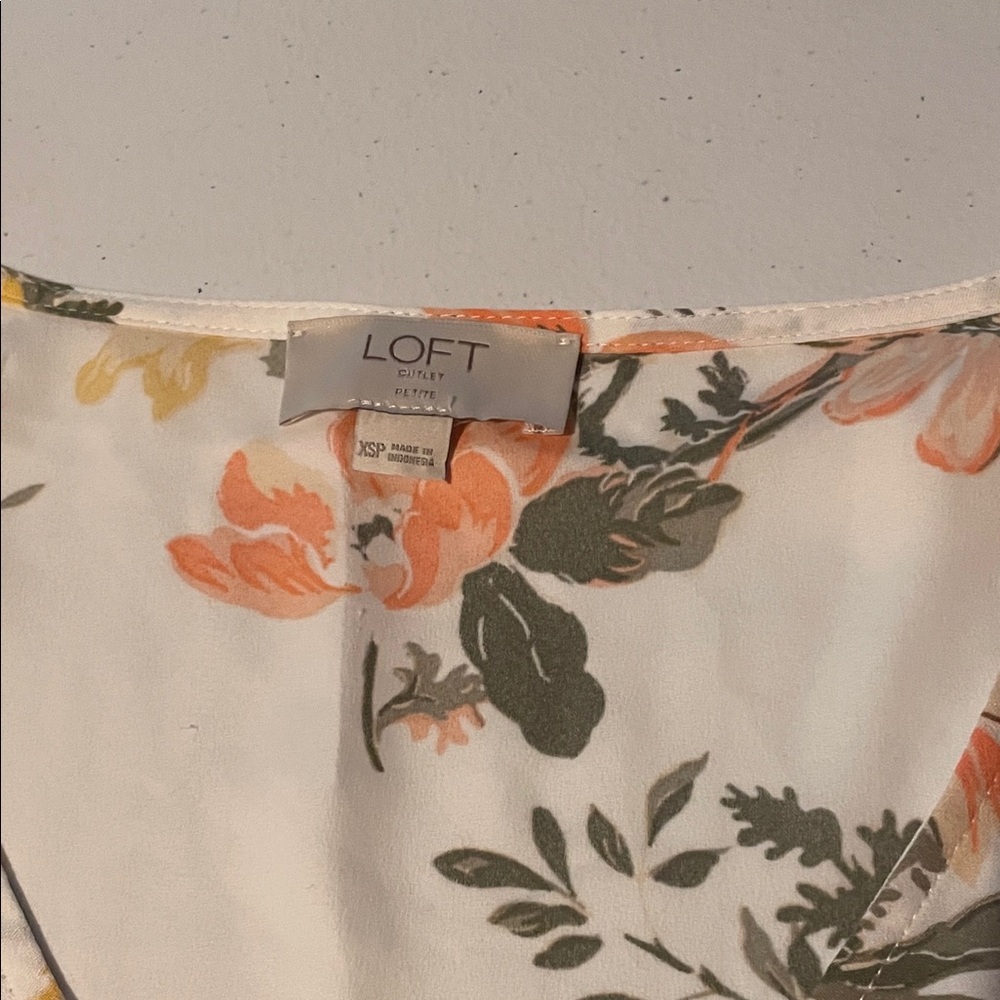 LOFT White Floral Tie-Waist Peplum Top - Yellow & Peach Print - Picture 2 of 3